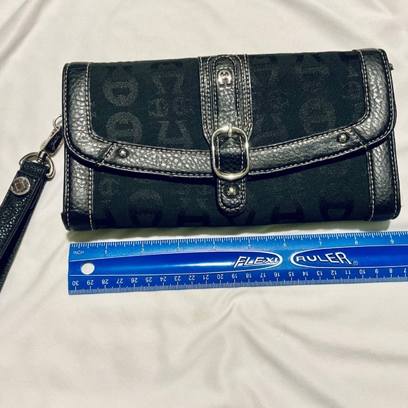 Etienne Aigner Black Wallet/Wristlet/Purse with Buckle - 9 inches - Picture 3 of 5